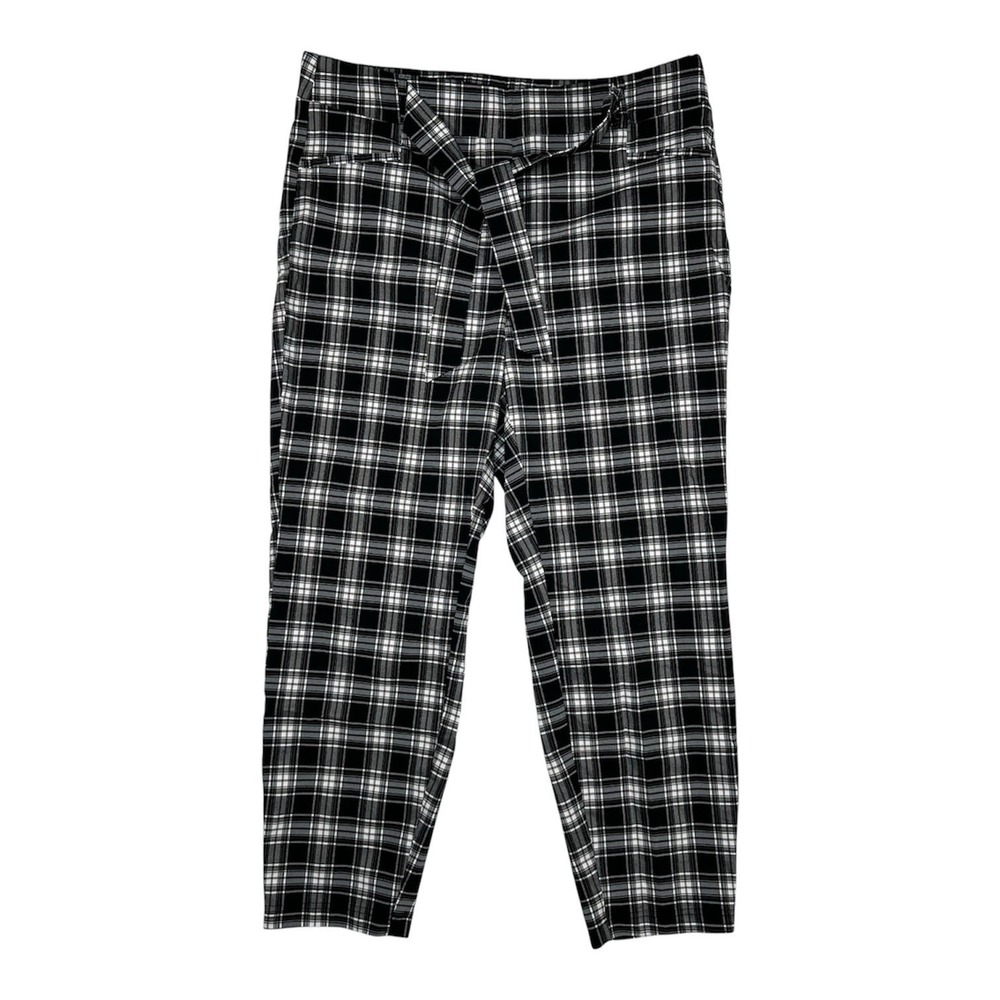 SOHO Apparel Plaid Pants Women 2X Black White Belted High Waist Trousers Stretch